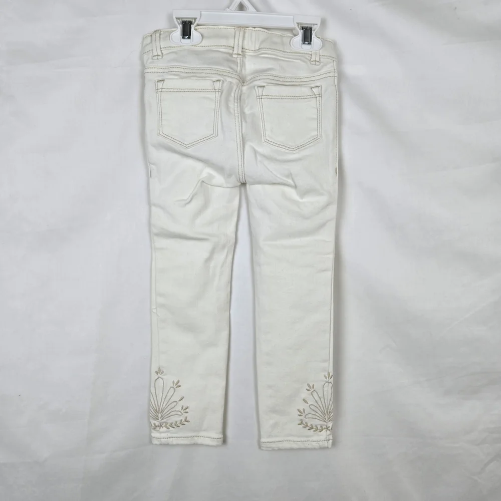 Old Navy Girl Ballerina White Embroidered Adjustable Waist Stretch Jeans 4T NWOT